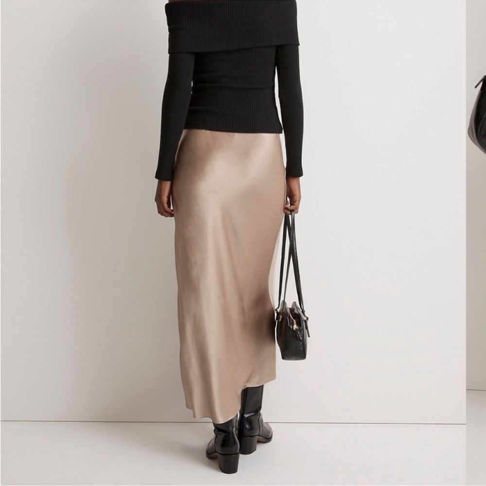 Black and Tan Maxi Slip Skirt with Slit for Casual Work